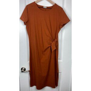 J.Crew Factory Tie-Waist T-Shirt Dress Rough Amber Burnt Clay Midi Size Large